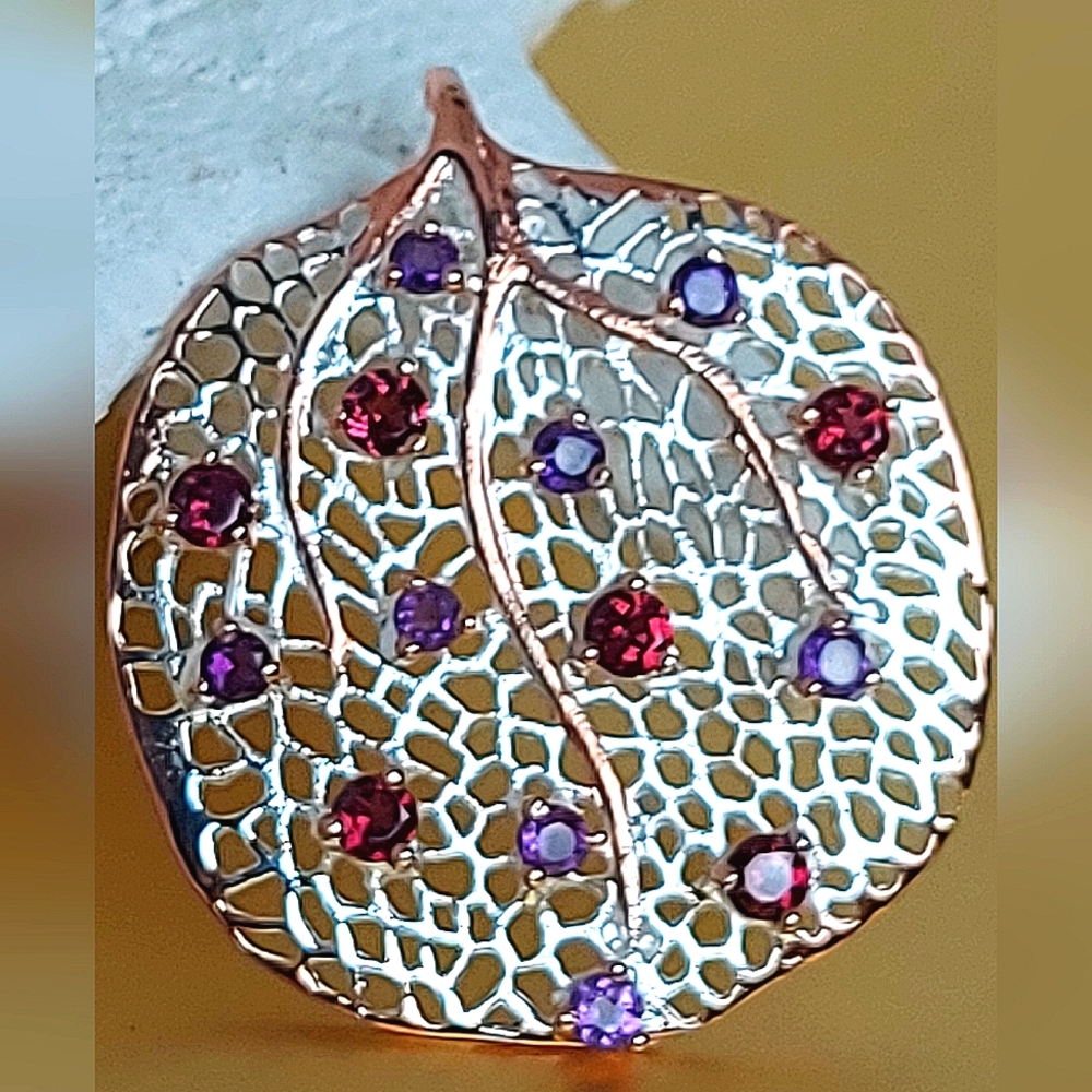 Natural Amethyst and Rhodolite Garnet 925 Sterling Silver Pendant.‎